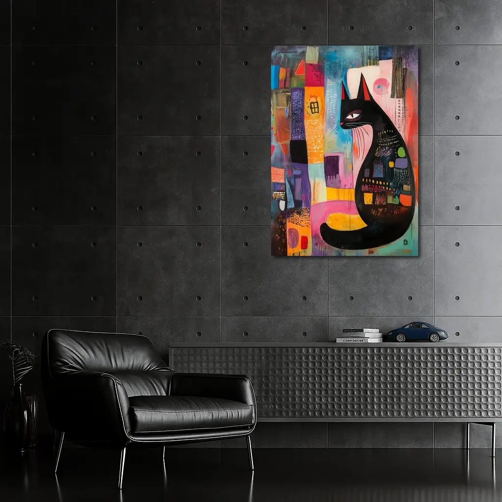 Black Cat Abstract Colorful Urban Art – Wall Art