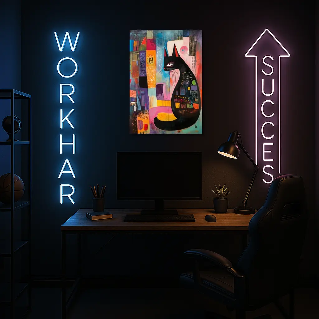 Black Cat Abstract Colorful Urban Art – Wall Art
