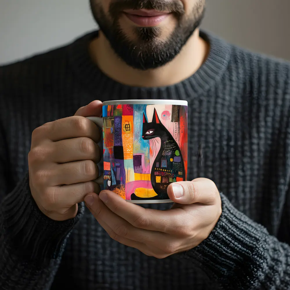 Black Cat Abstract Colorful Urban Art – Mugs