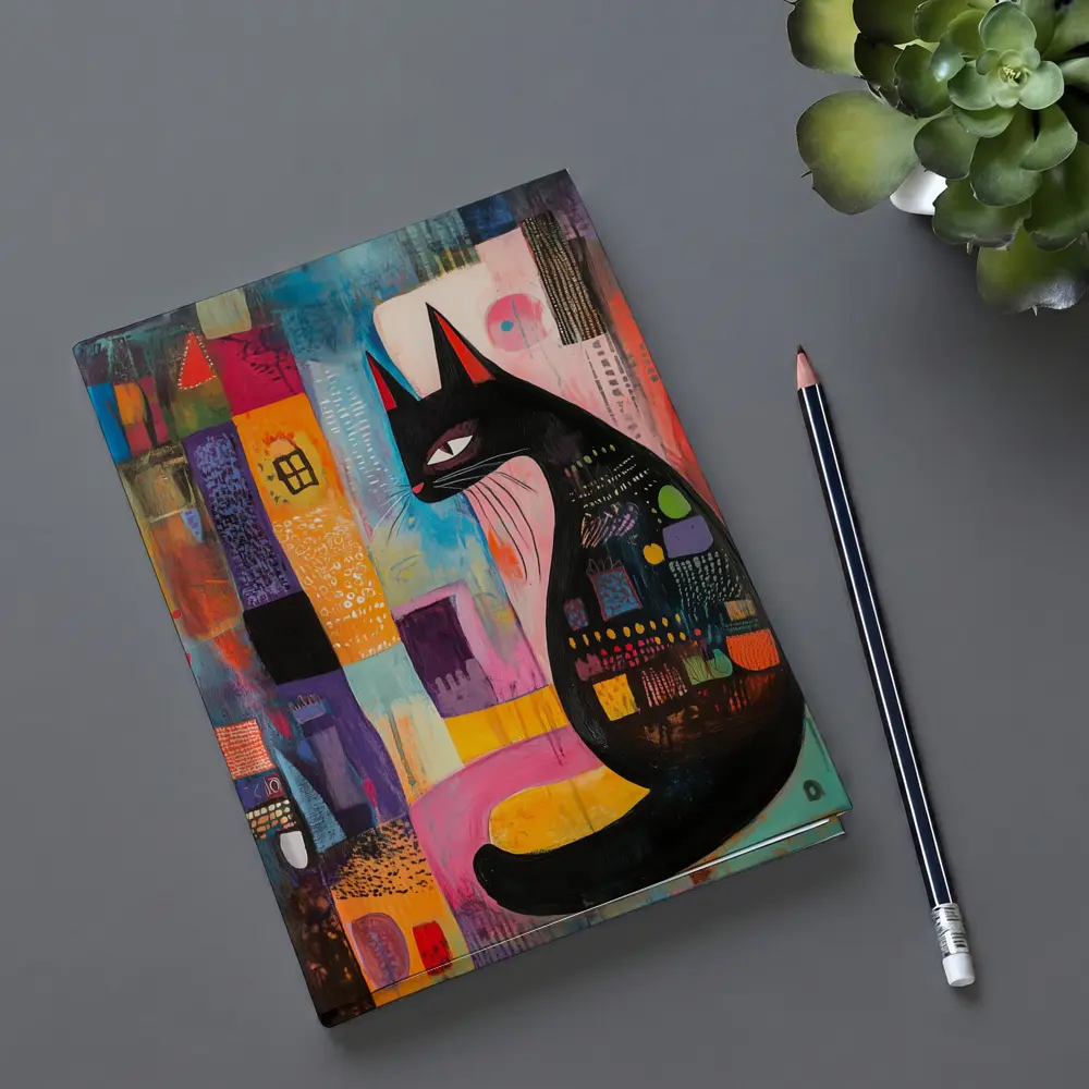 Black Cat Abstract Colorful Urban Art – Notebooks