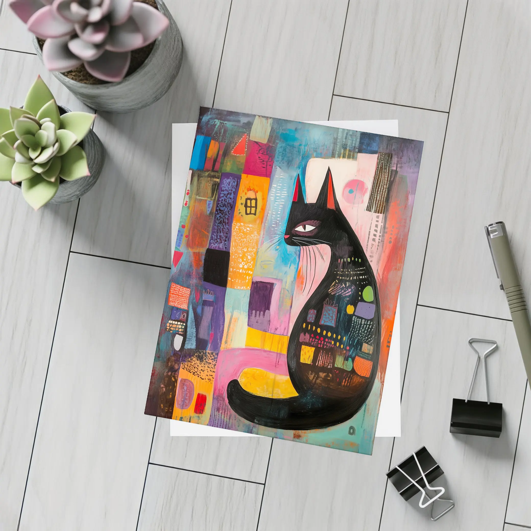 Black Cat Abstract Colorful Urban Art – Postcards