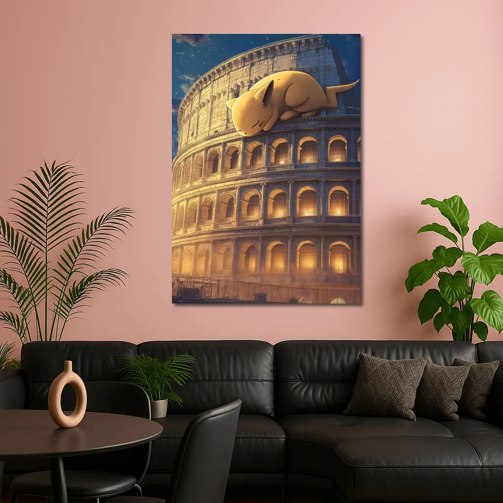 Sleeping Pikachu On Rome Colosseum Night – Wall Art
