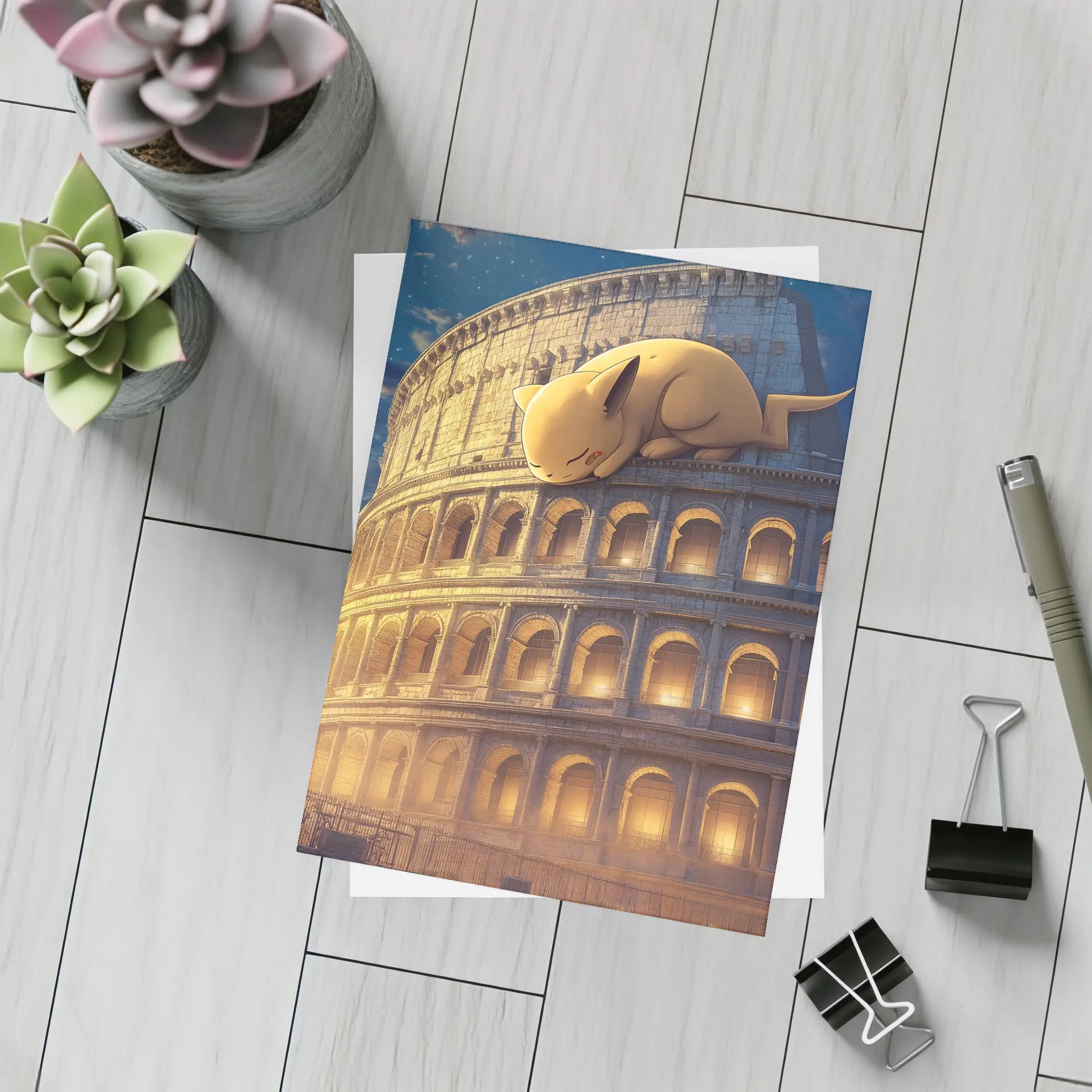 Sleeping Pikachu On Rome Colosseum Night – Postcards