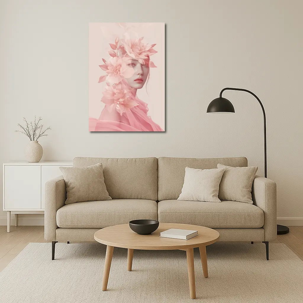 Pink Floral Woman Portrait Soft Dreamy – Wall Art