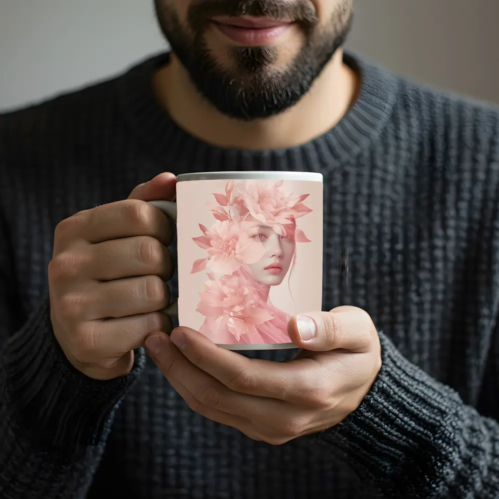 Pink Floral Woman Portrait Soft Dreamy – Mugs