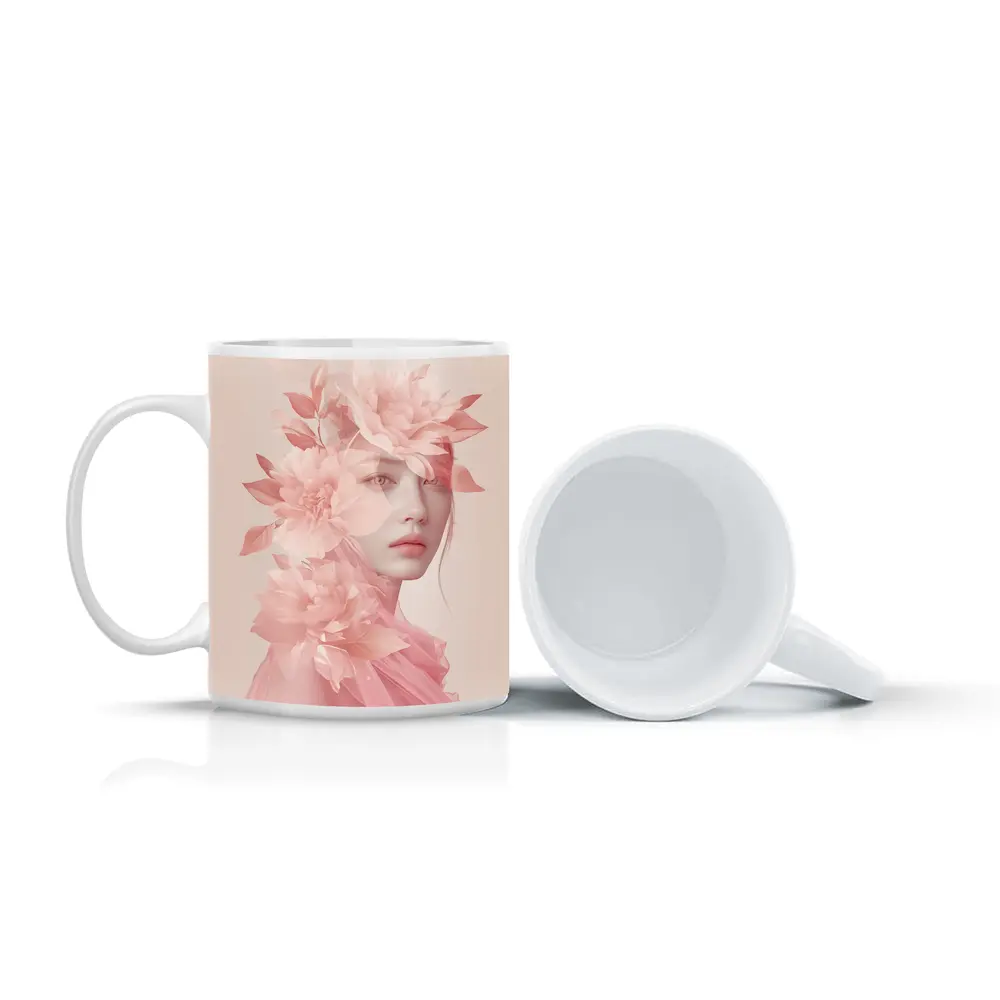 Pink Floral Woman Portrait Soft Dreamy – Mugs