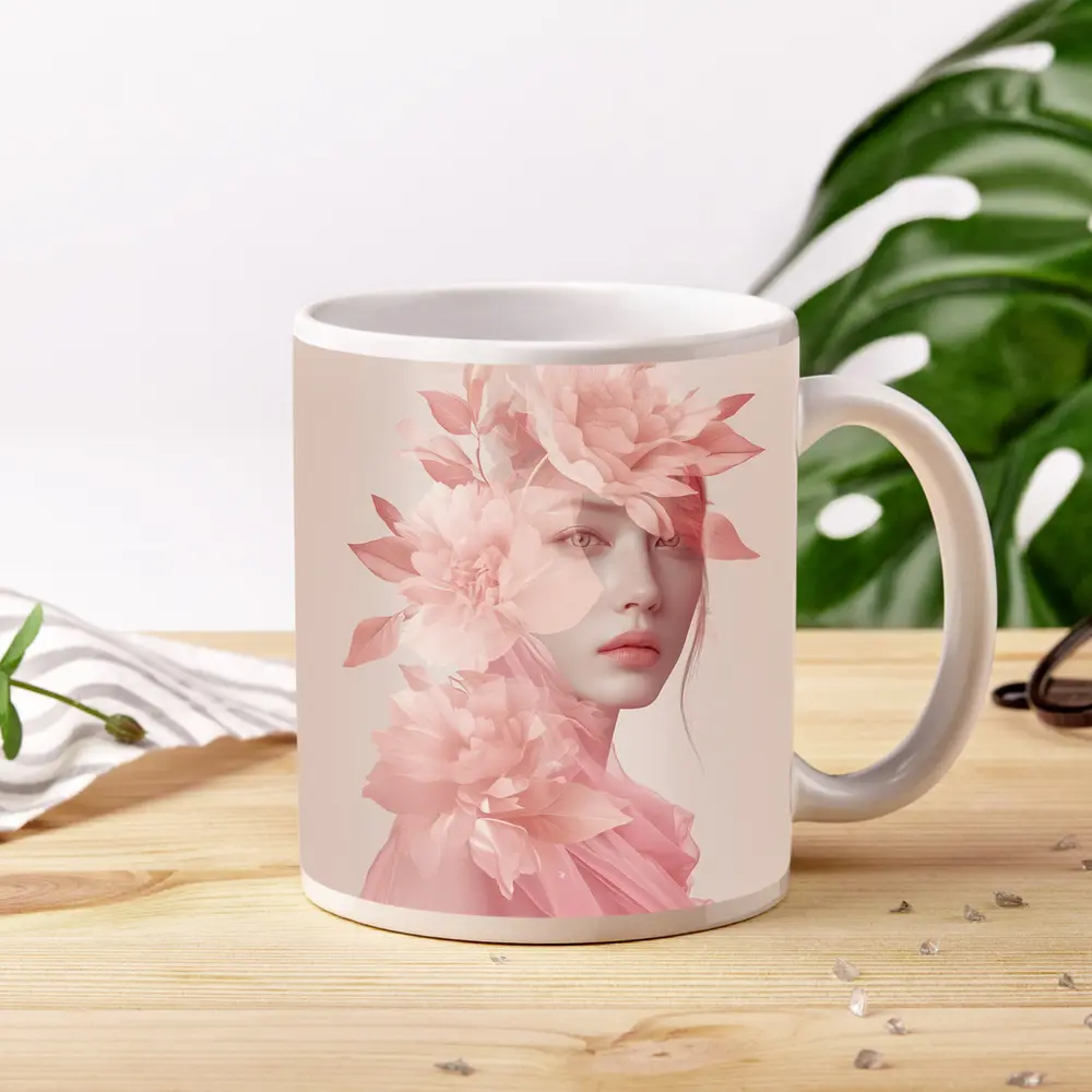 Pink Floral Woman Portrait Soft Dreamy – Mugs