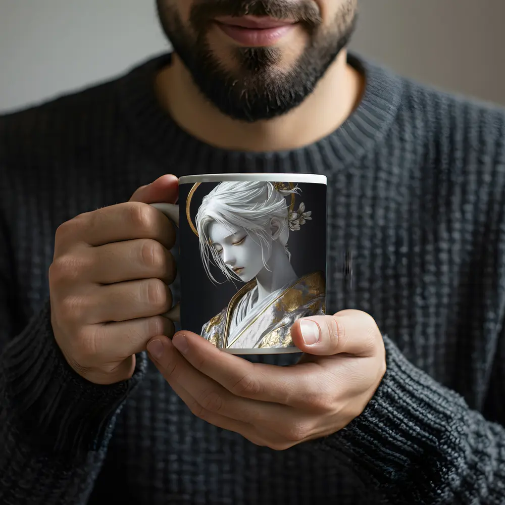 White Gold Geisha Figure Dark Background – Mugs