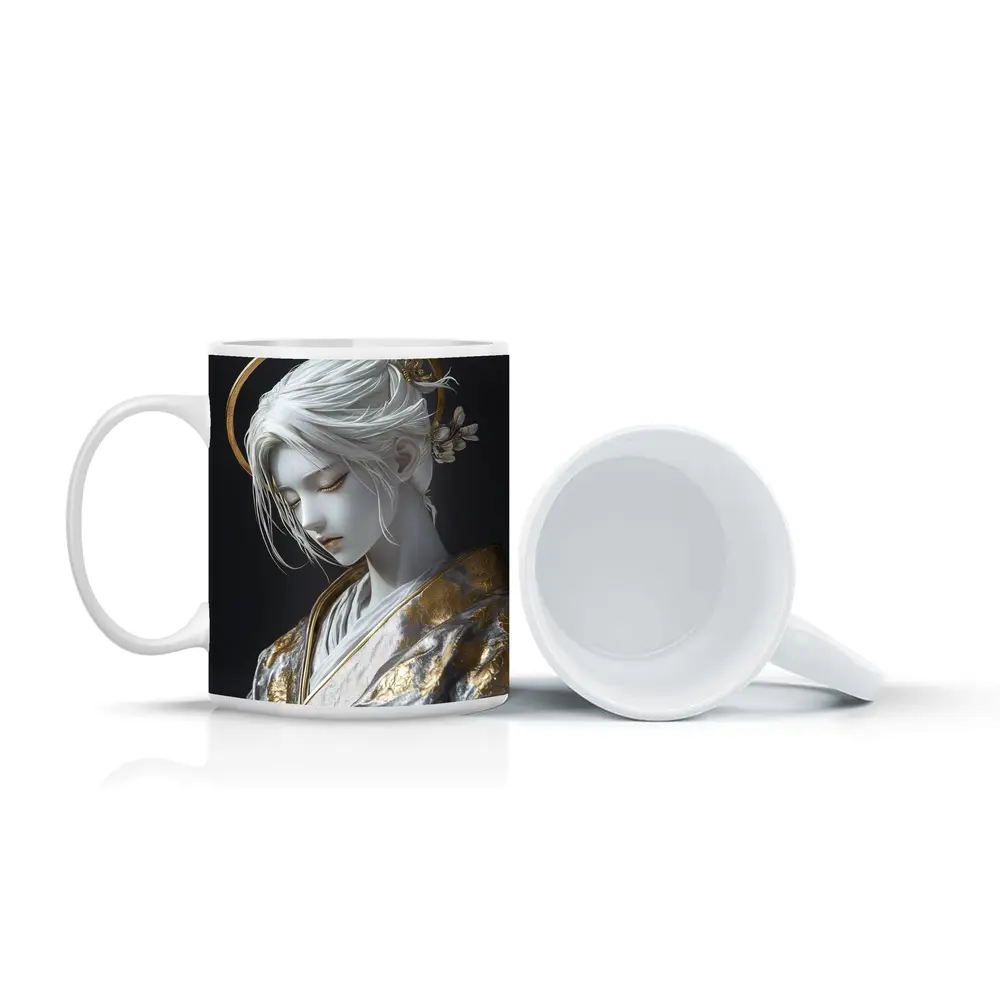 White Gold Geisha Figure Dark Background – Mugs