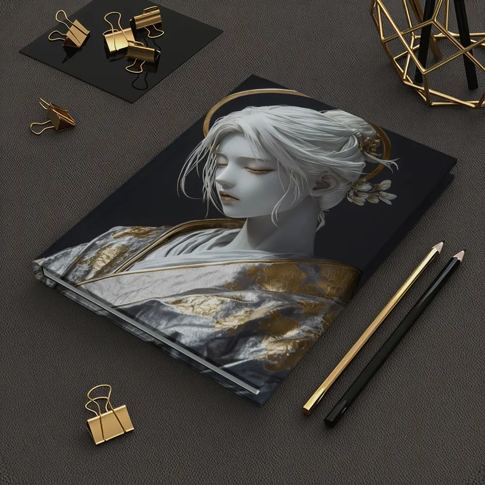 White Gold Geisha Figure Dark Background – Notebooks