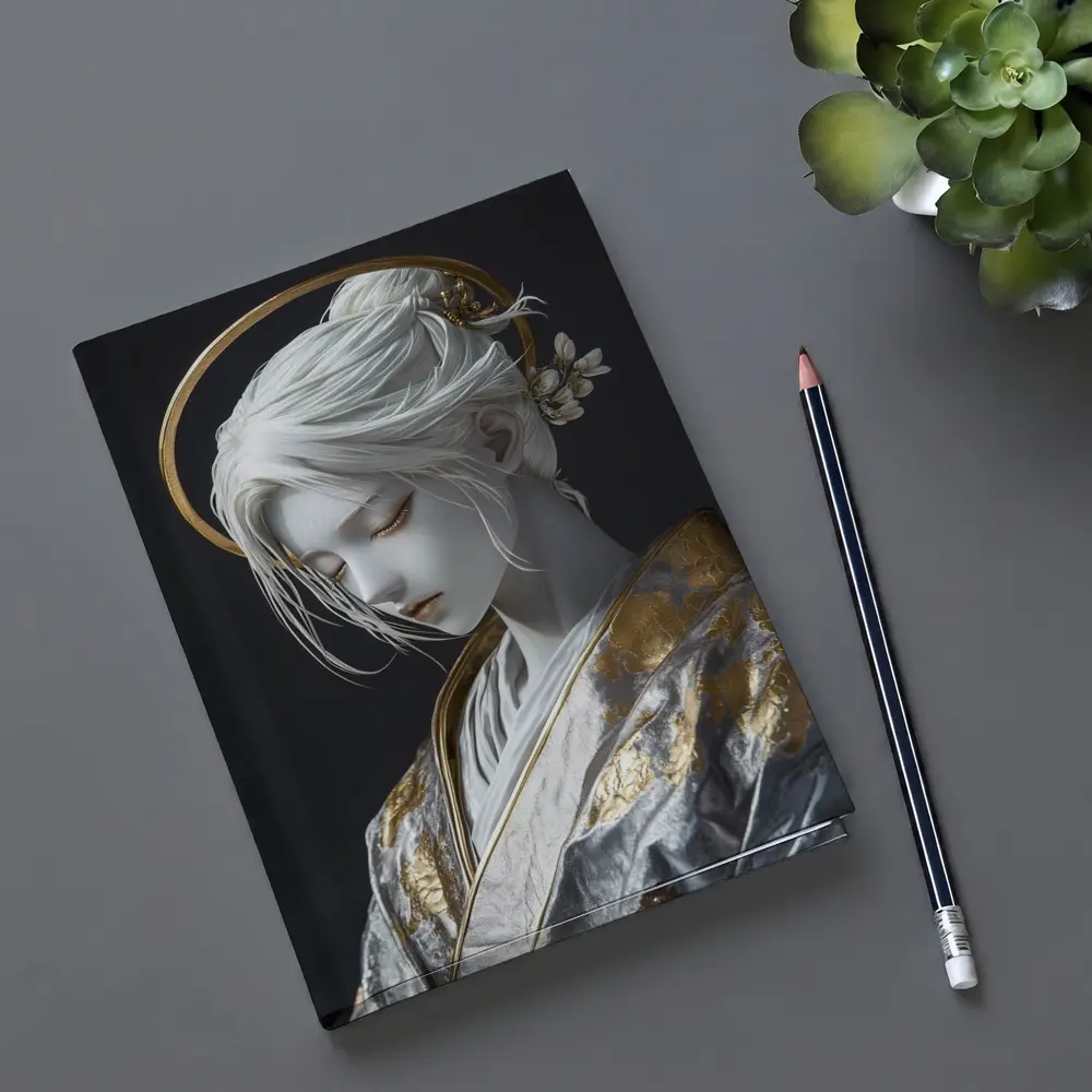 White Gold Geisha Figure Dark Background – Notebooks