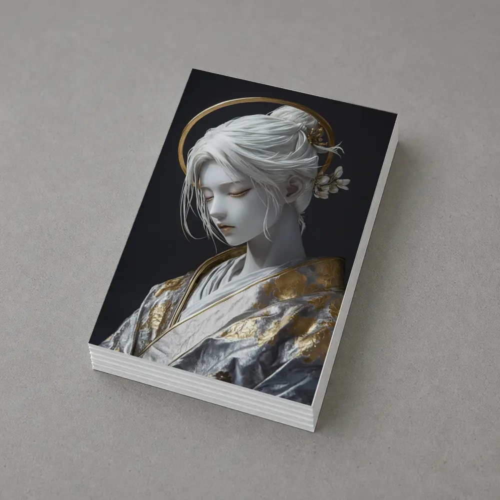 White Gold Geisha Figure Dark Background – Postcards