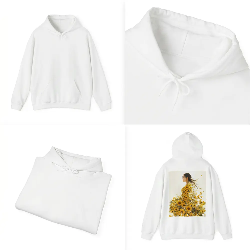 Woman Silhouette Blooming Sunflowers White Background – Hoodies