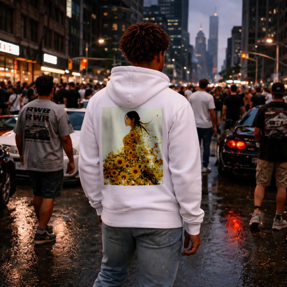 Woman Silhouette Blooming Sunflowers White Background – Hoodies