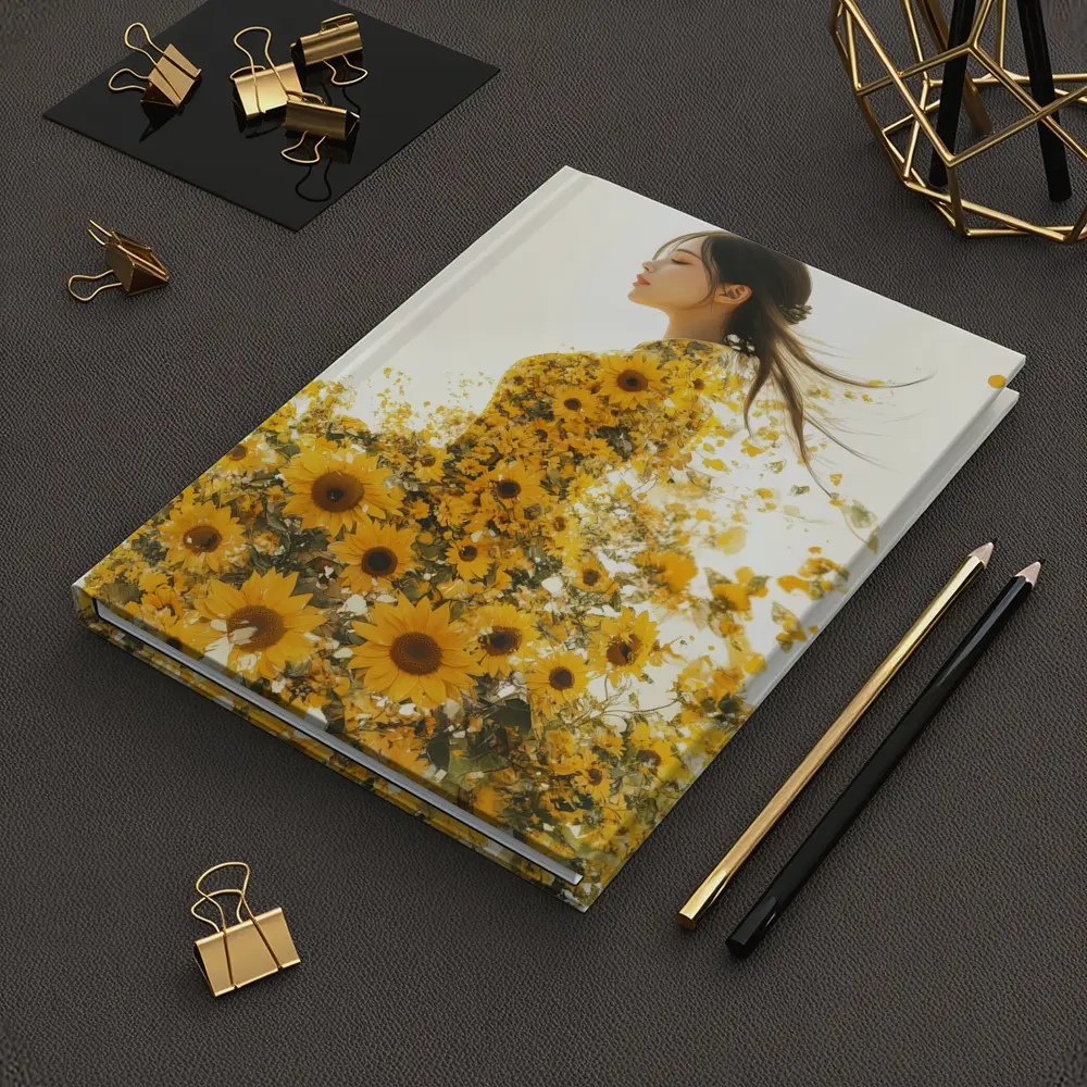 Woman Silhouette Blooming Sunflowers White Background – Notebooks