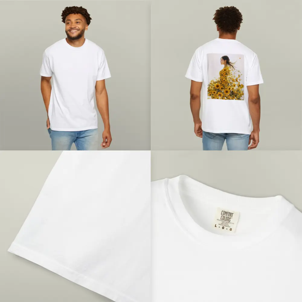 Woman Silhouette Blooming Sunflowers White Background – T-Shirts