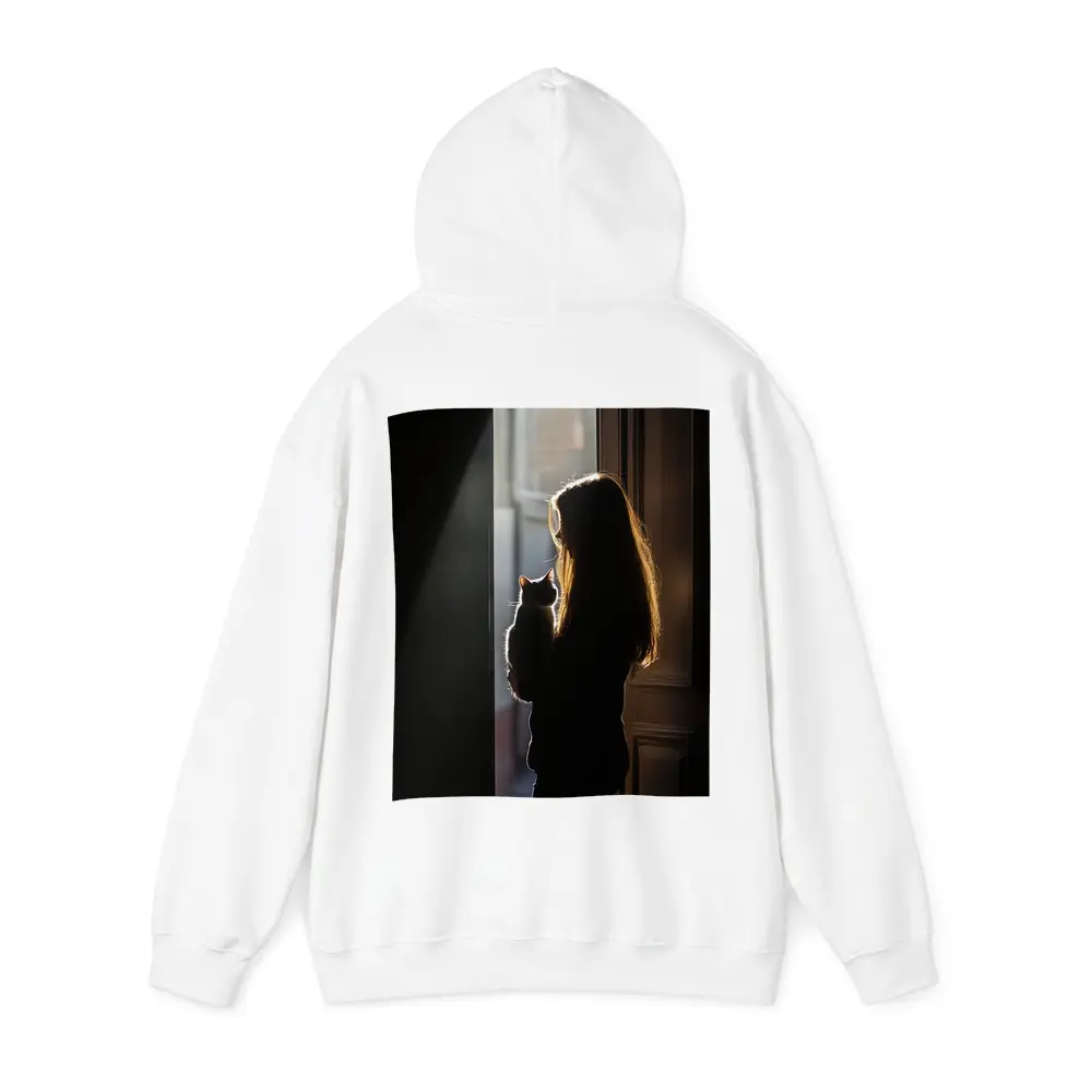 Girl Holding Cat Silhouette Window Light – Hoodies