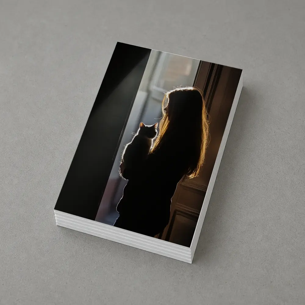 Girl Holding Cat Silhouette Window Light – Postcards