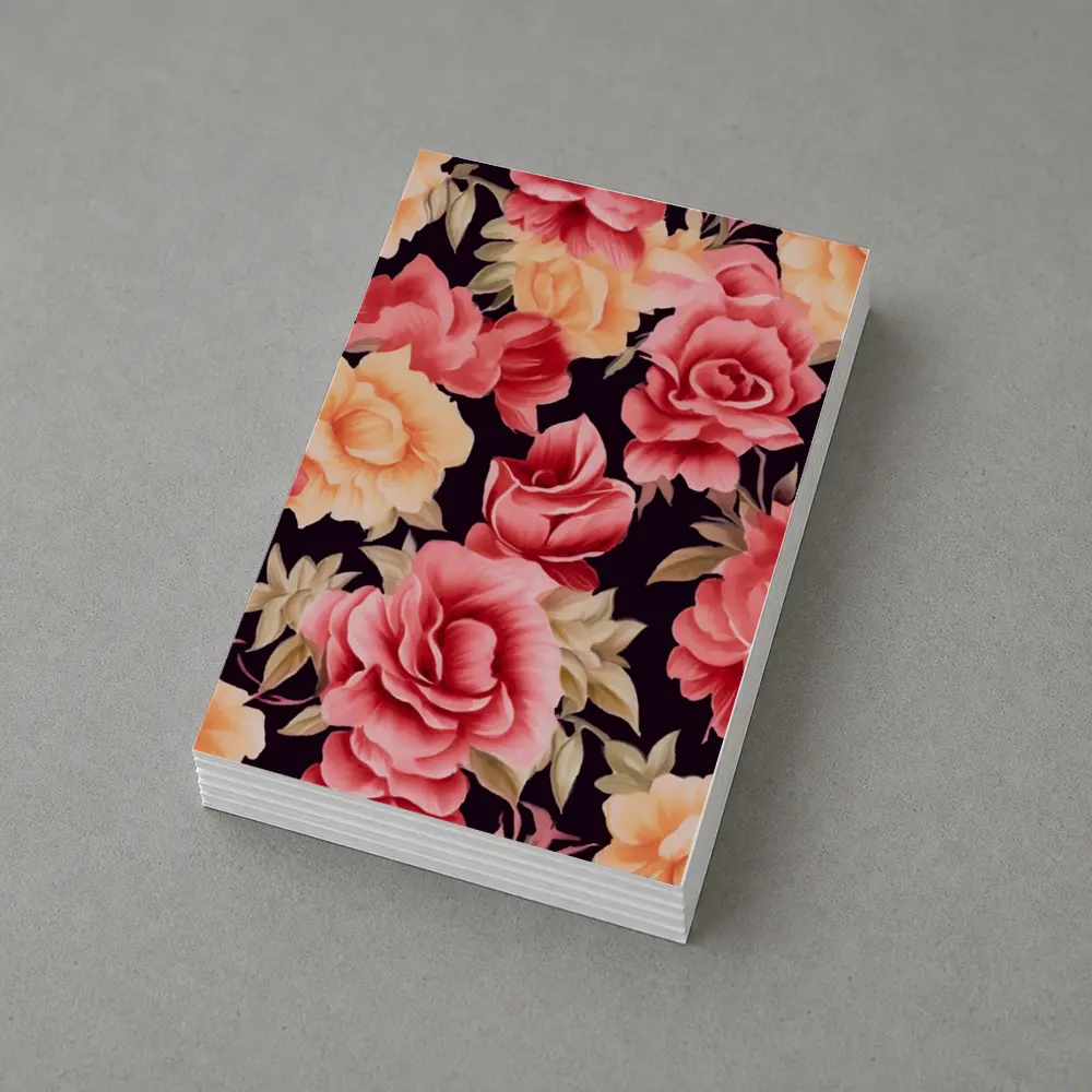 Pink Peach Roses Floral Pattern Dark Background – Postcards