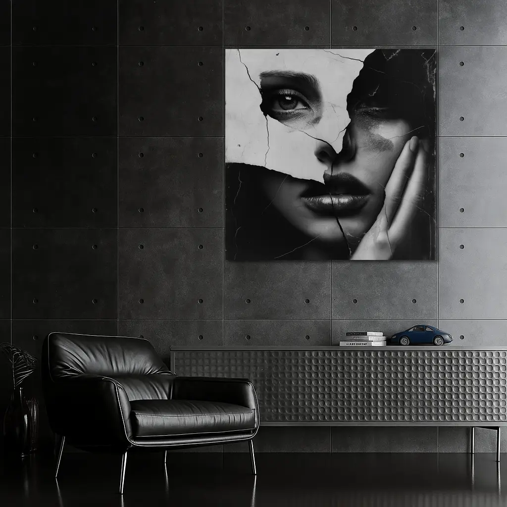 Cracked Black White Woman Face Collage Art – Wall Art
