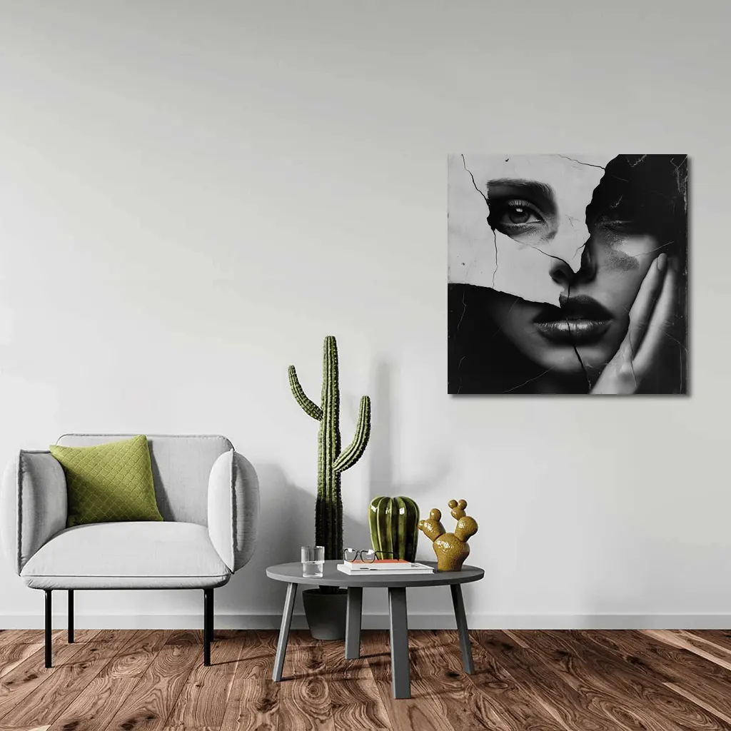 Cracked Black White Woman Face Collage Art – Wall Art