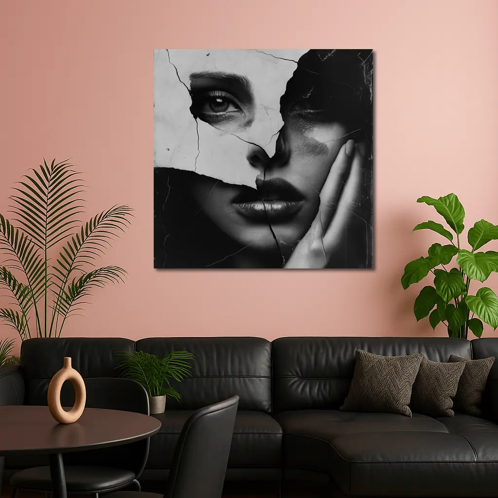 Cracked Black White Woman Face Collage Art – Wall Art