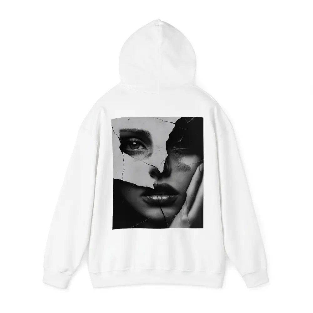 Cracked Black White Woman Face Collage Art – Hoodies