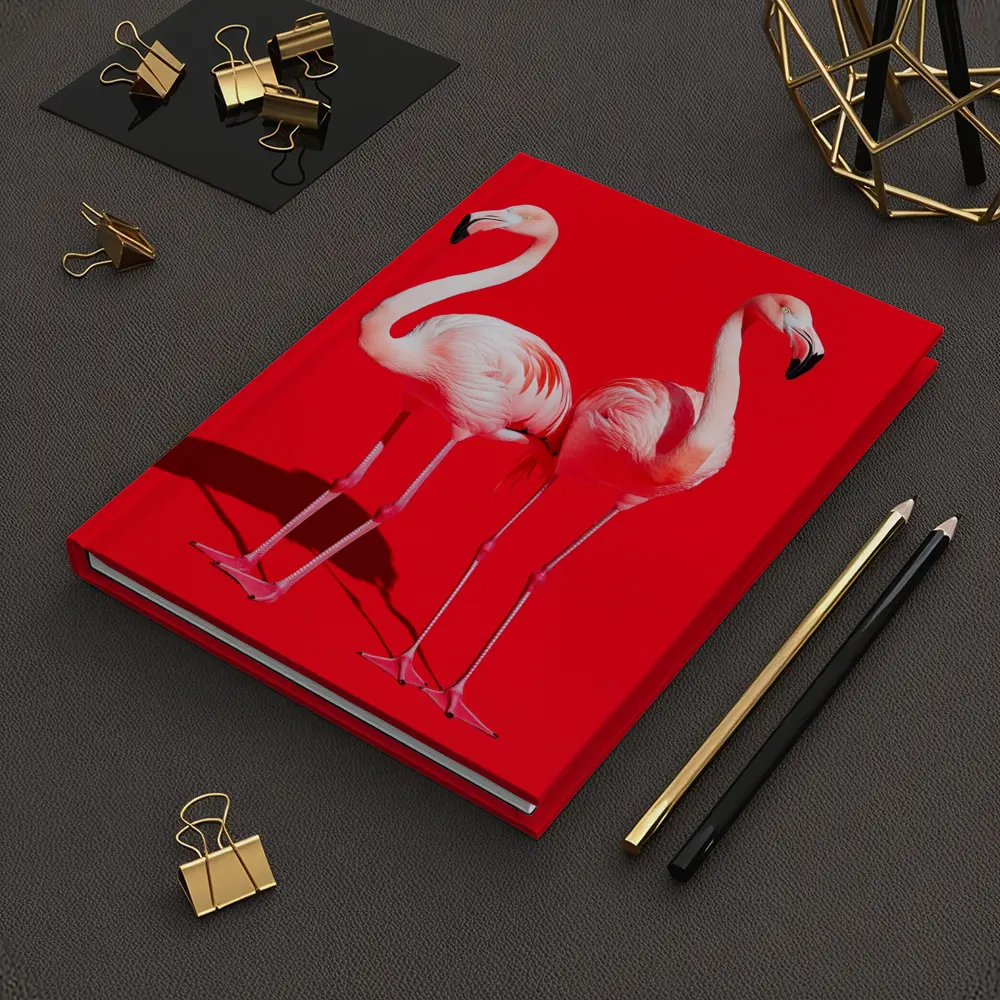 Two Pink Flamingos On Red Background – Notebooks