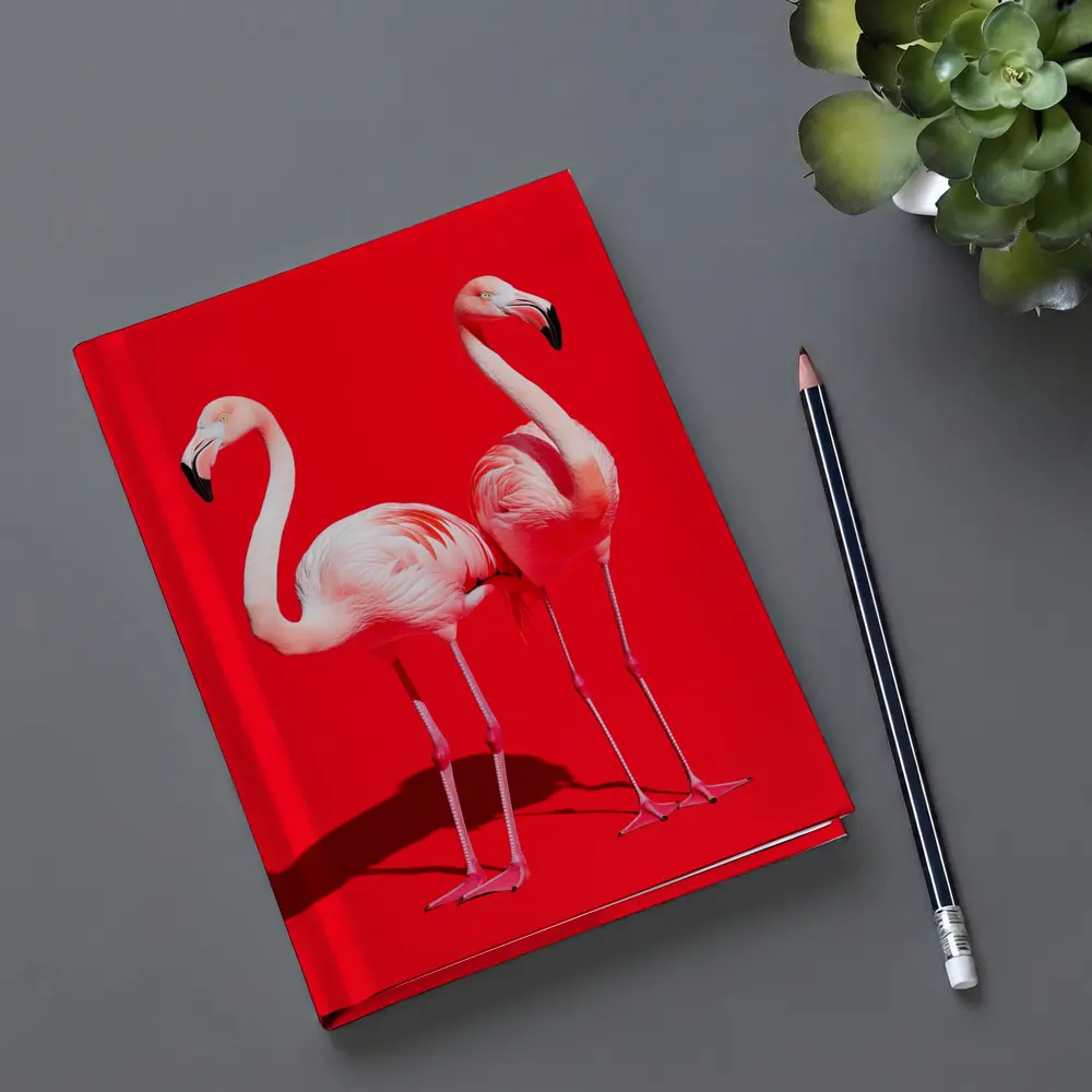 Two Pink Flamingos On Red Background – Notebooks