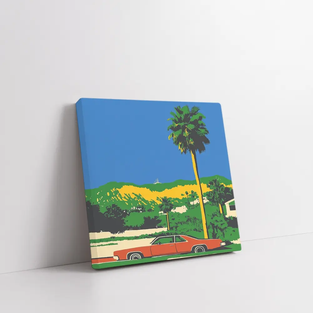 Retro Classic Car Palm Tree California Scene – Wall Art