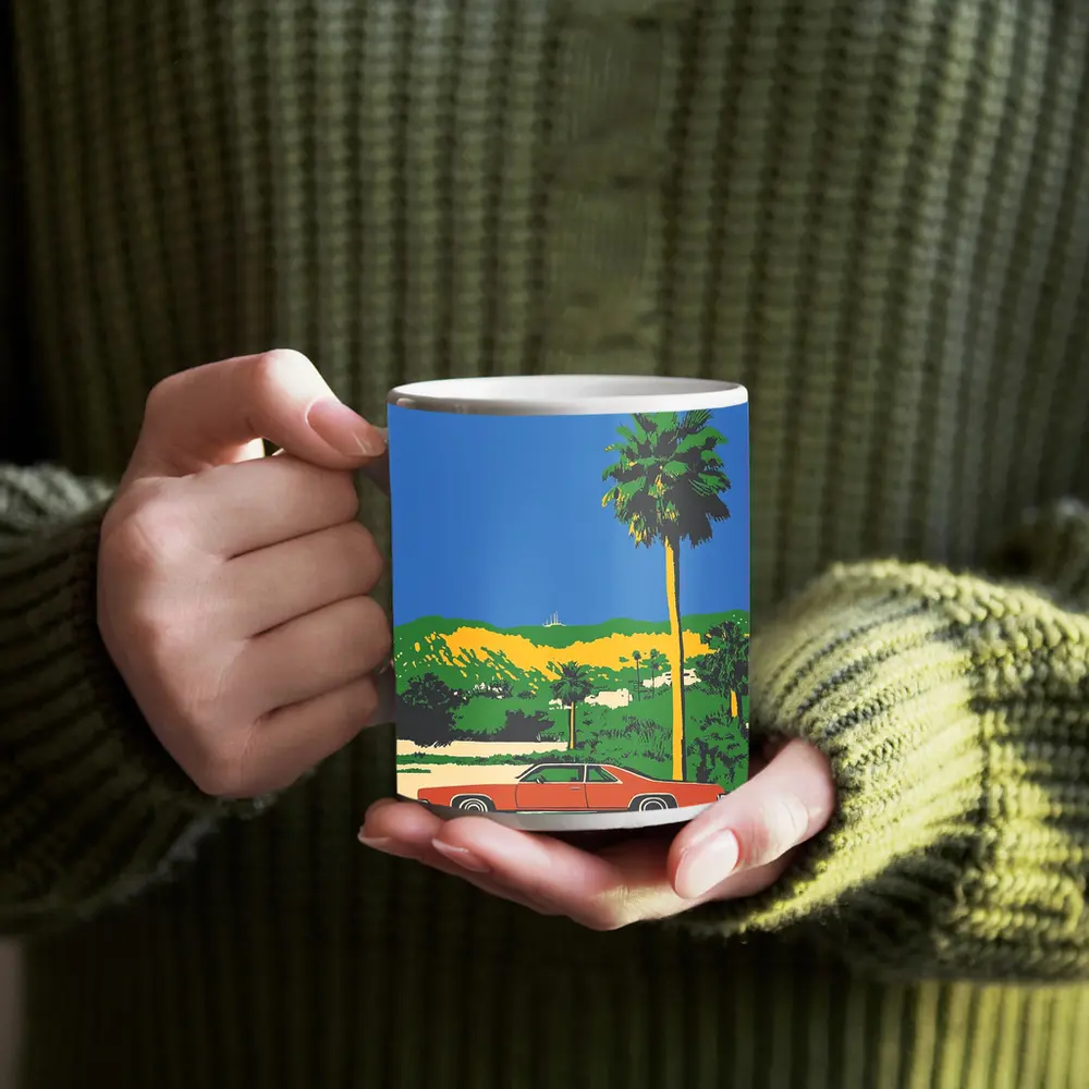 Retro Classic Car Palm Tree California Scene – Mugs