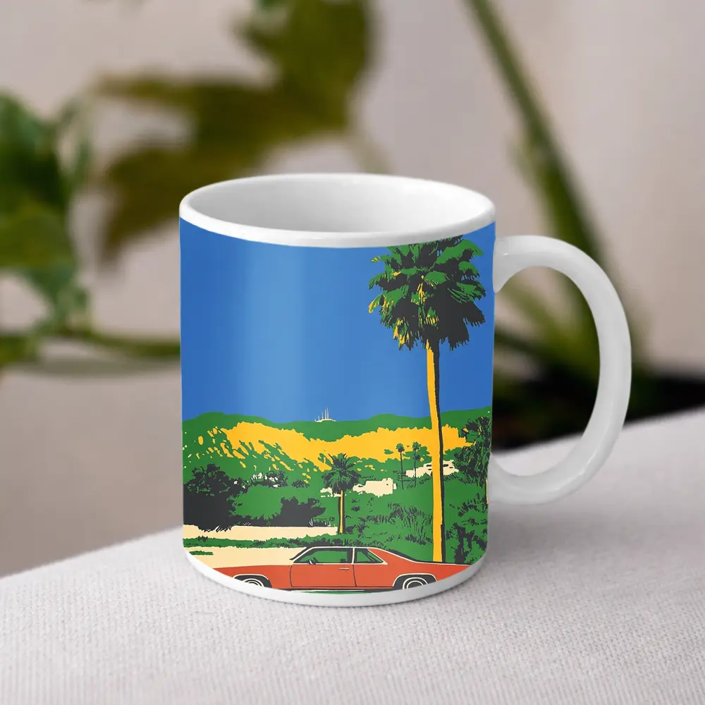 Retro Classic Car Palm Tree California Scene – Mugs