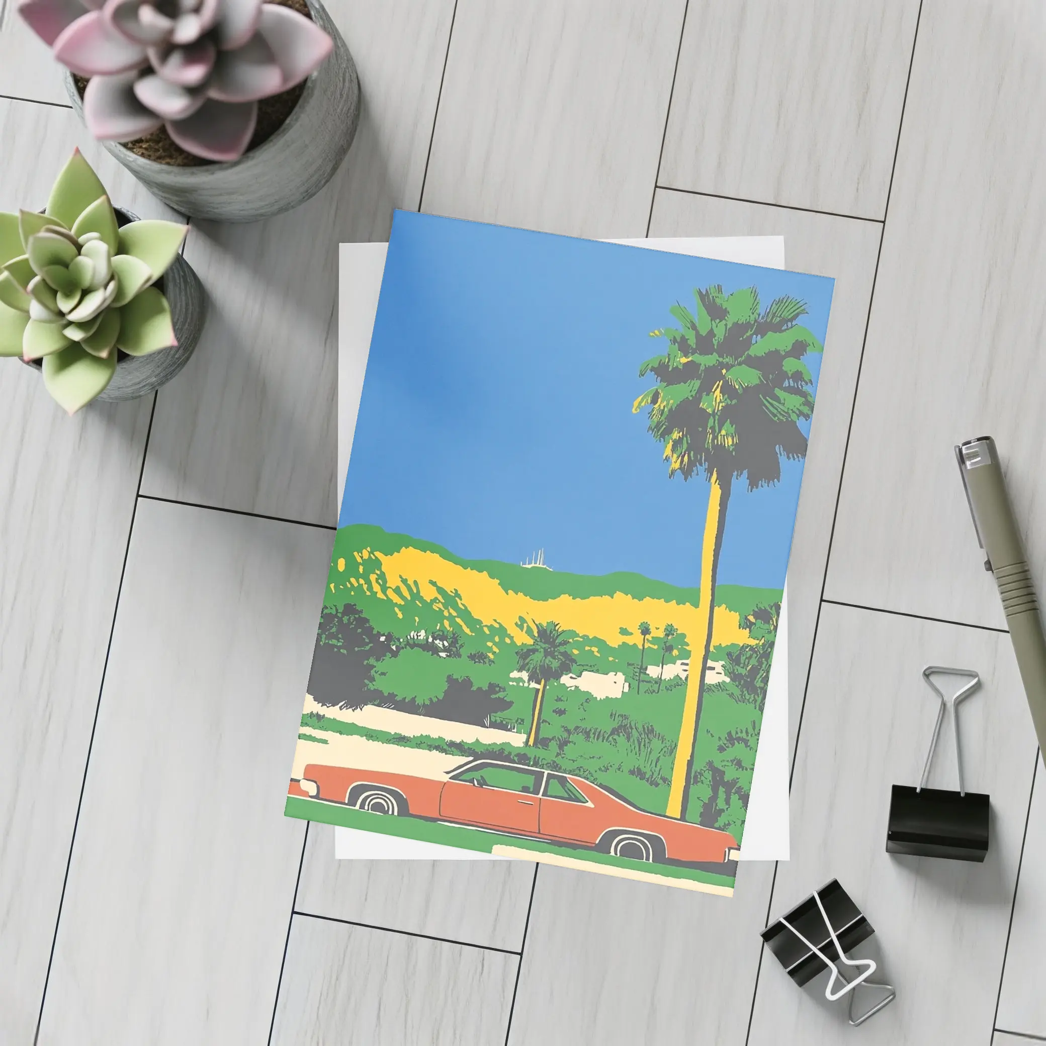Retro Classic Car Palm Tree California Scene – Postcards