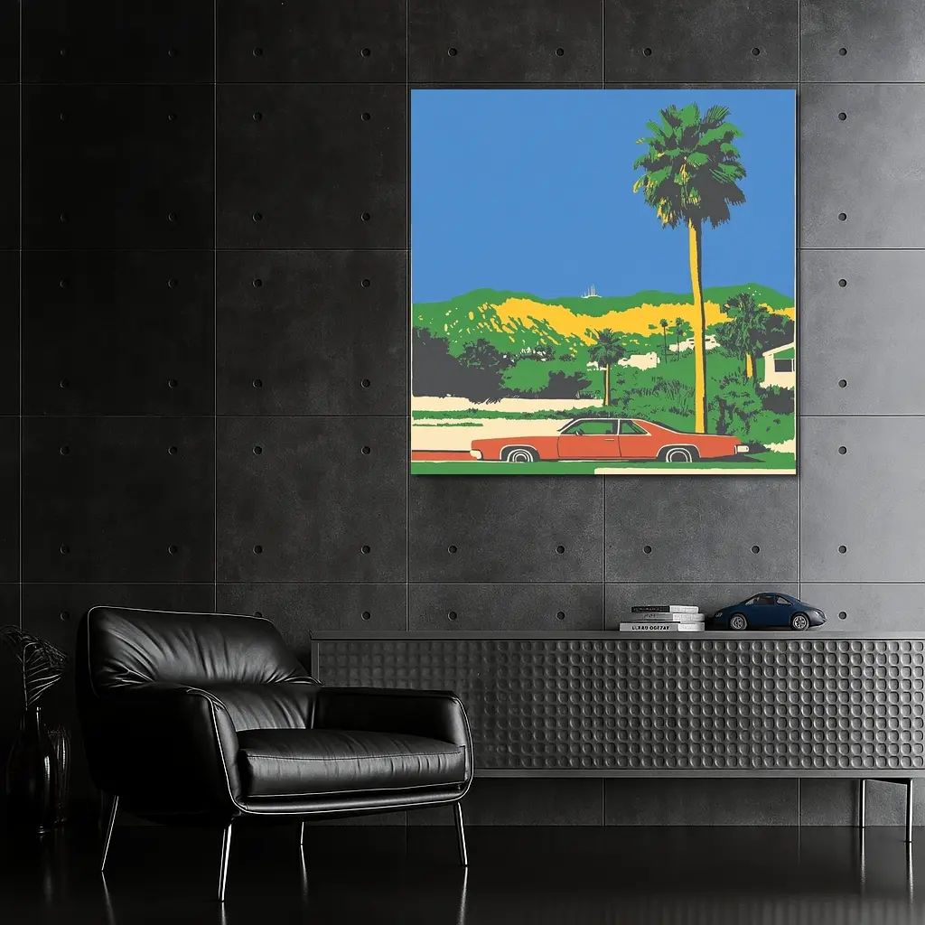 Retro Classic Car Palm Tree California Scene – Wall Art