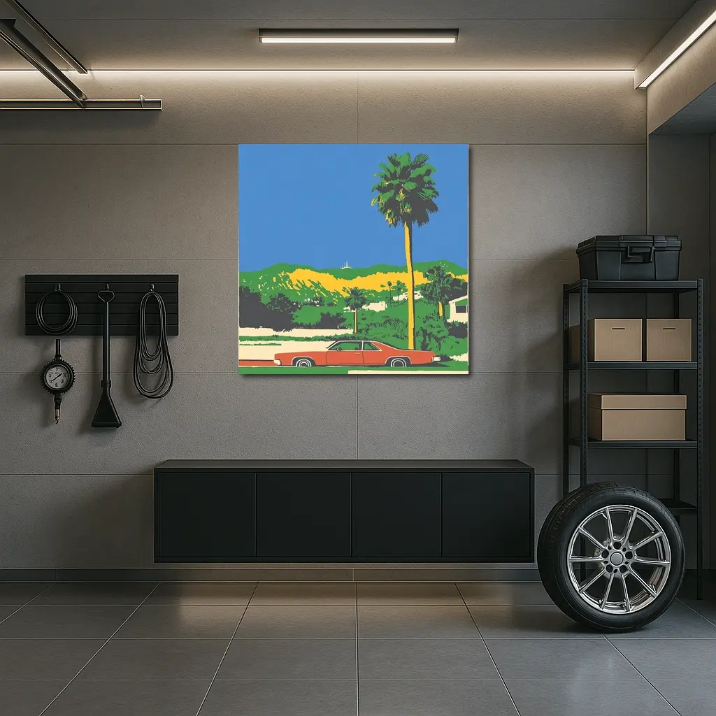 Retro Classic Car Palm Tree California Scene – Wall Art