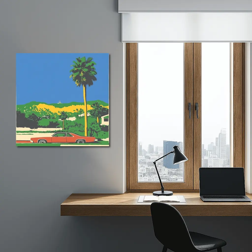 Retro Classic Car Palm Tree California Scene – Wall Art