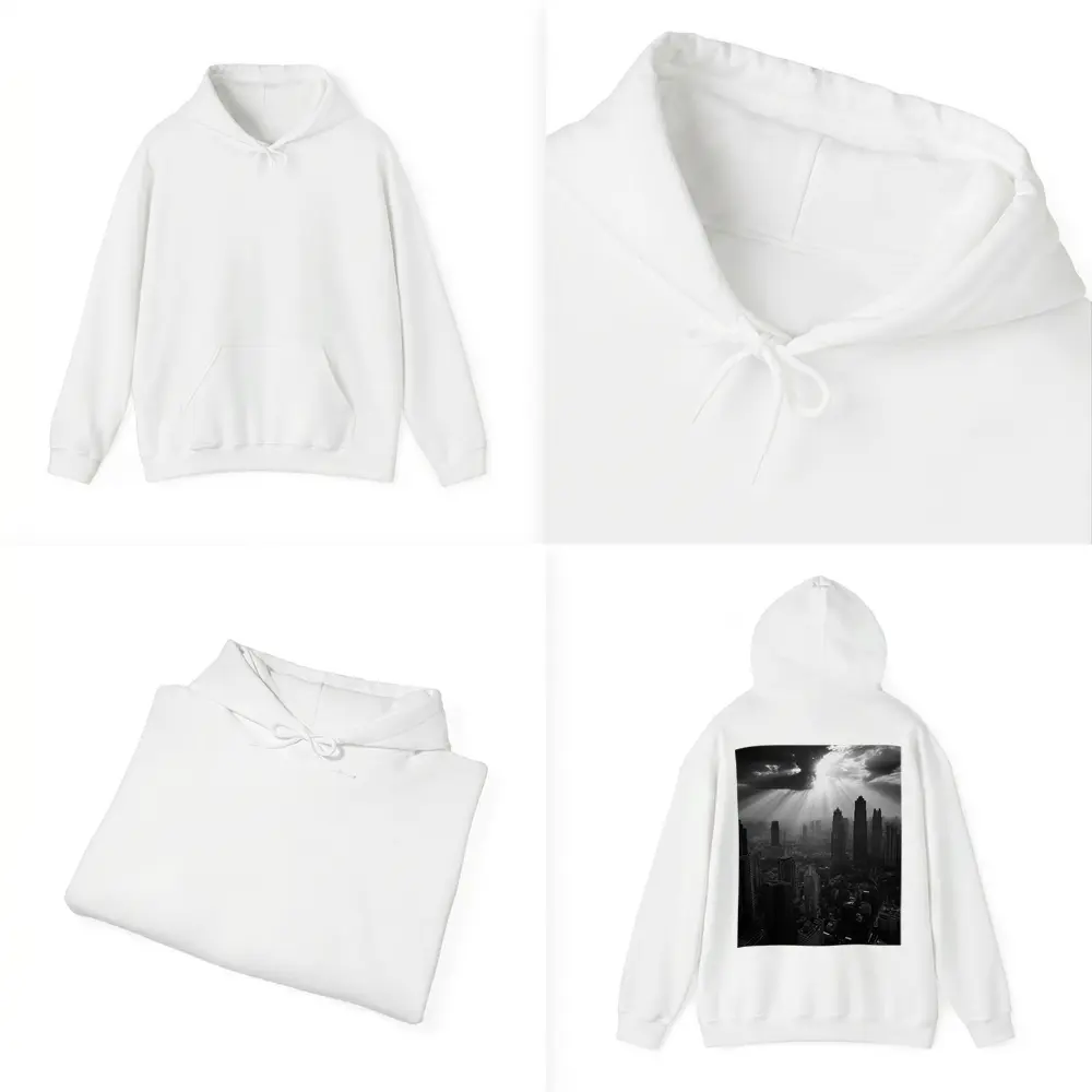 Black and White City Skyline Sun Rays – Hoodies