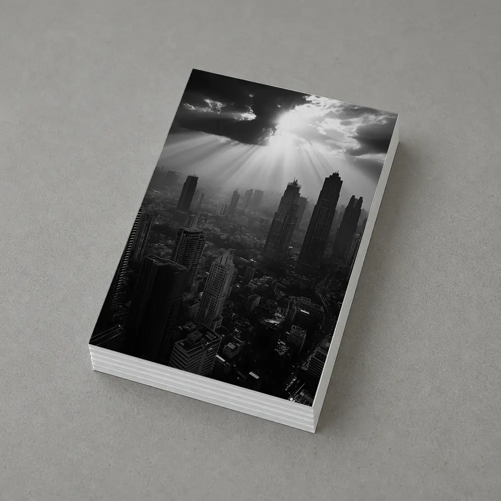 Black and White City Skyline Sun Rays – Postcards