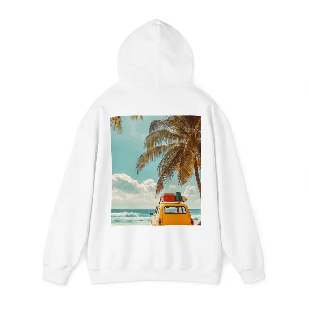 Yellow Vintage Car on Tropical Beach – Hoodies