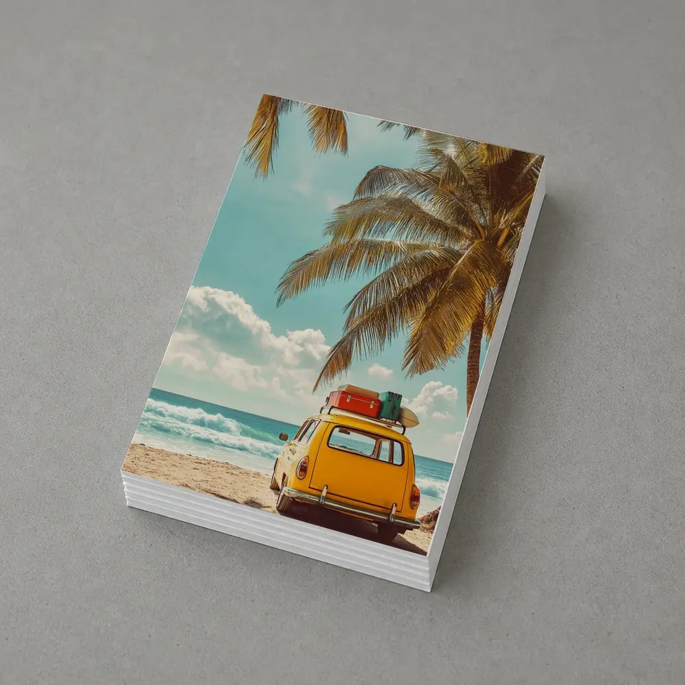 Yellow Vintage Car on Tropical Beach – Postcards
