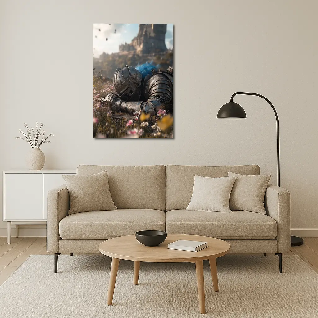 Fallen Knight Armor Castle Wildflowers Field – Wall Art