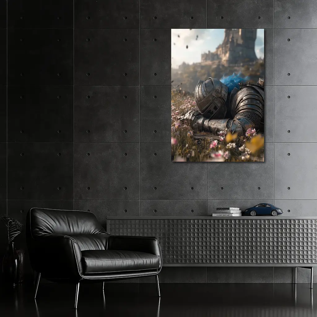 Fallen Knight Armor Castle Wildflowers Field – Wall Art
