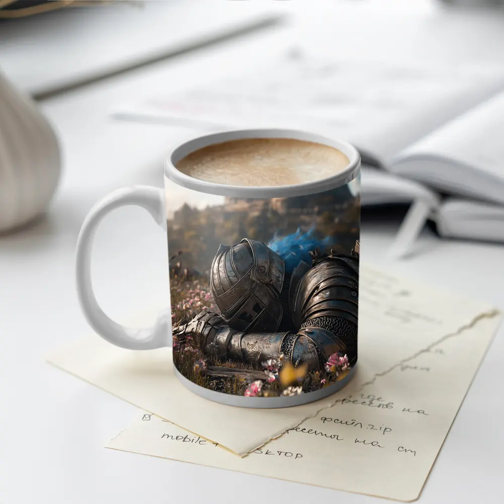 Fallen Knight Armor Castle Wildflowers Field – Mugs