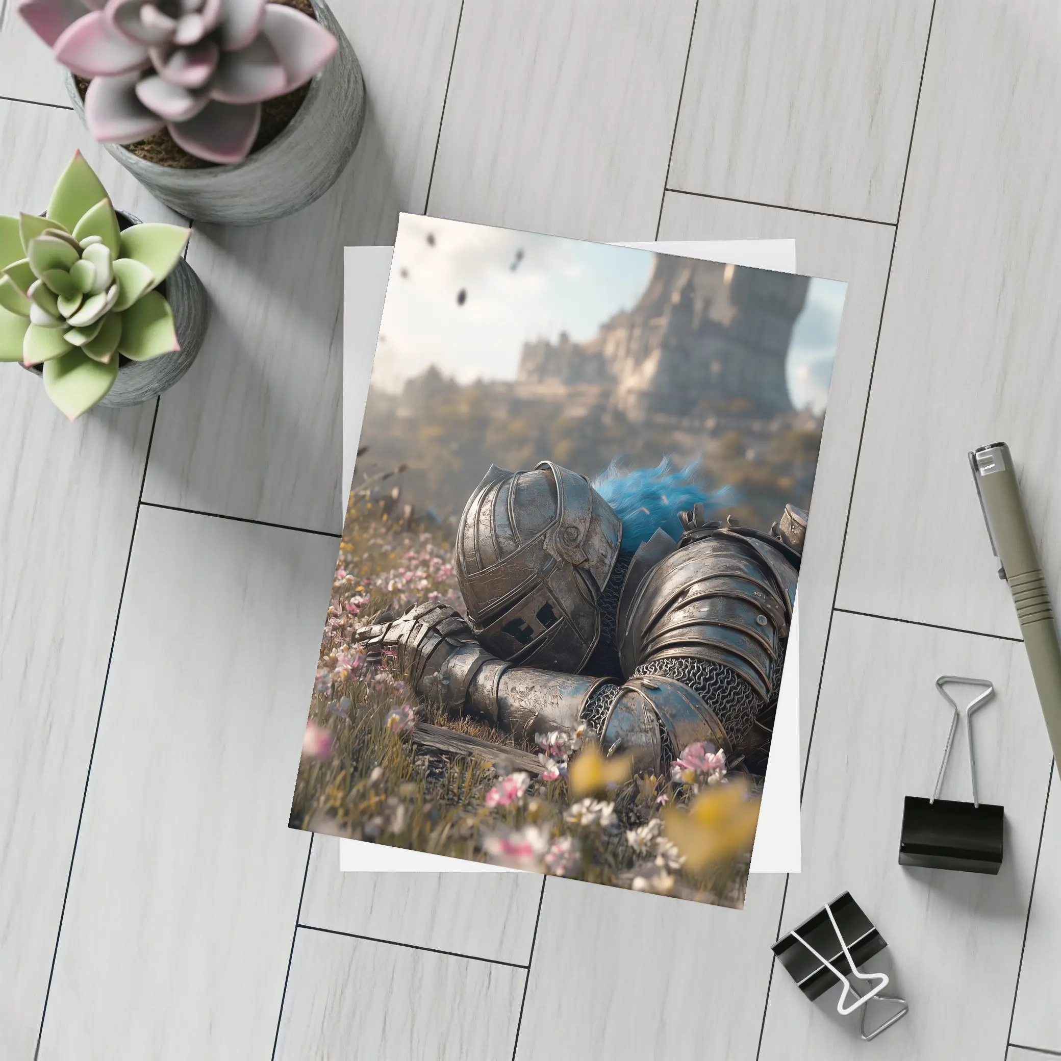 Fallen Knight Armor Castle Wildflowers Field – Postcards