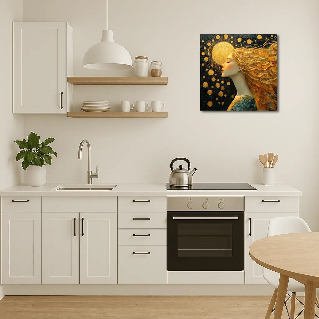 Golden Sun Woman Dark Abstract Art – Wall Art