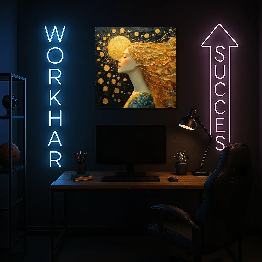 Golden Sun Woman Dark Abstract Art – Wall Art
