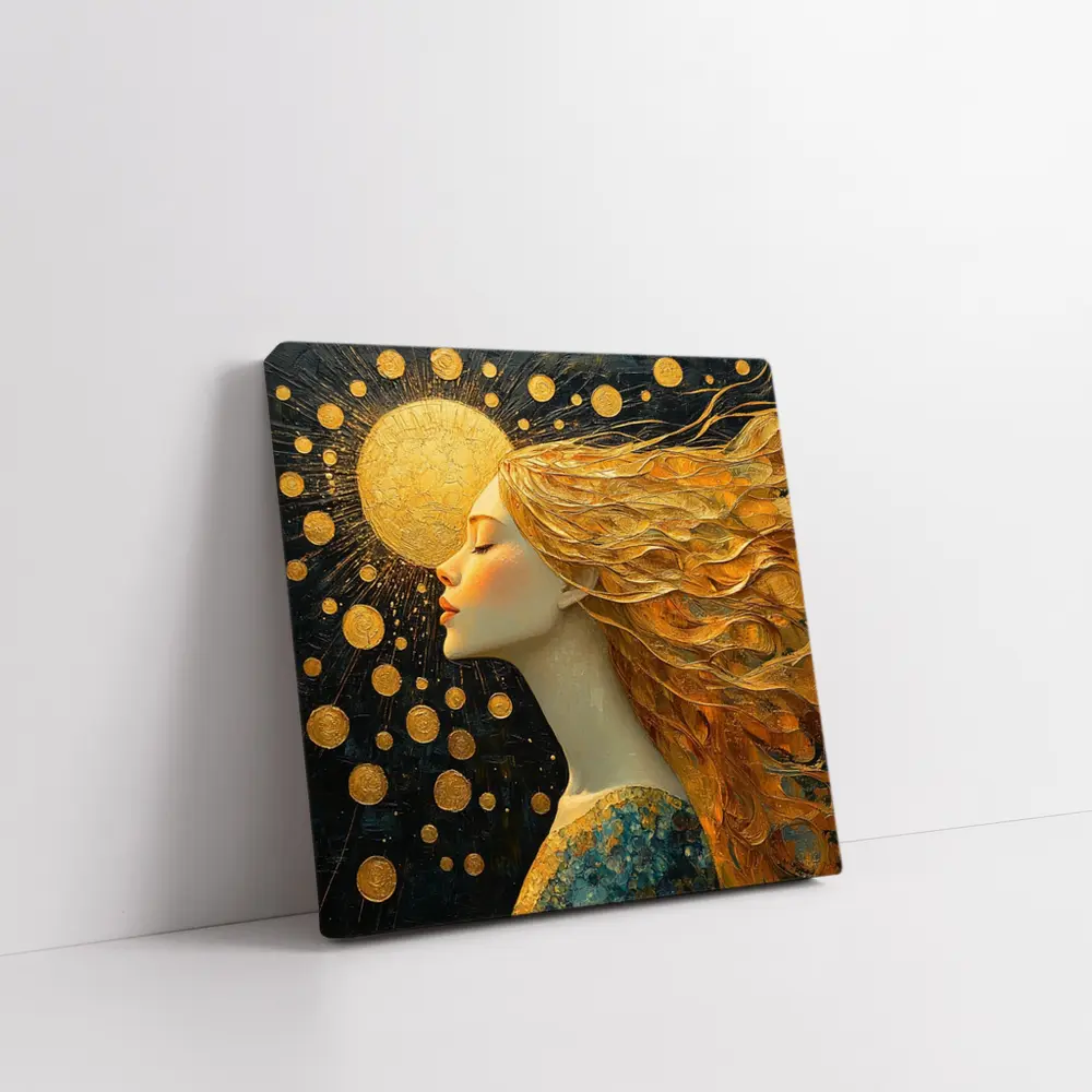 Golden Sun Woman Dark Abstract Art – Wall Art