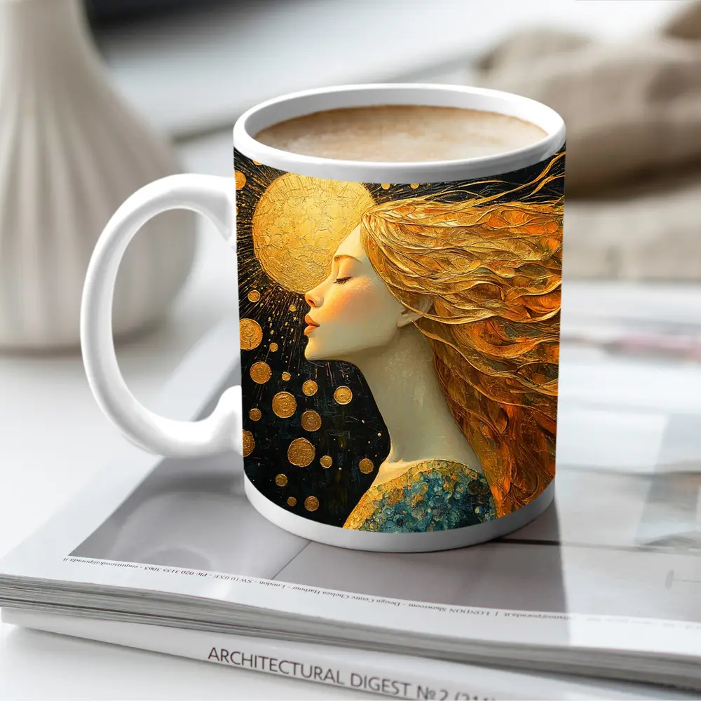 Golden Sun Woman Dark Abstract Art – Mugs