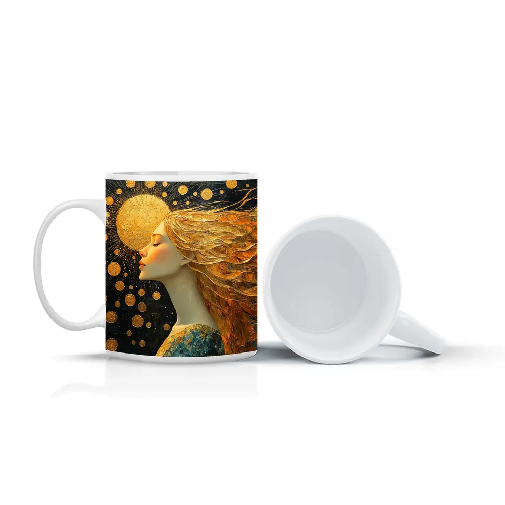 Golden Sun Woman Dark Abstract Art – Mugs