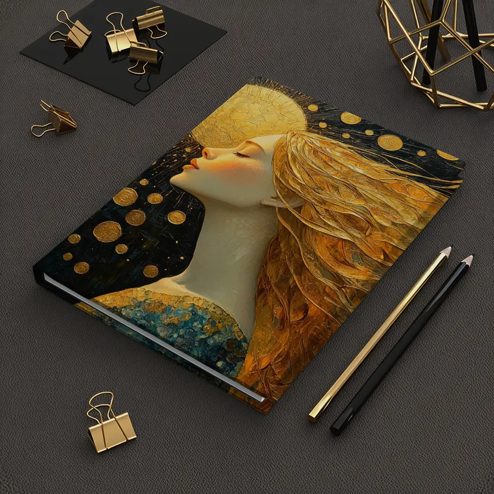 Golden Sun Woman Dark Abstract Art – Notebooks